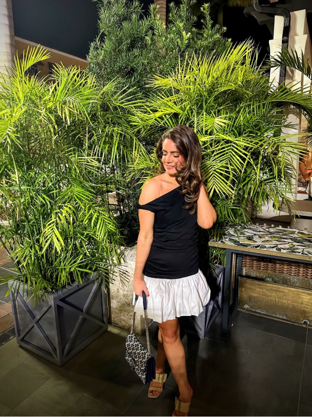 Chic One-Shoulder Black and White Ruffle dress